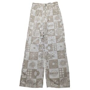 SMILEY X‎ H&M Women Size 2 Beige Cotton Allover Print Wide Leg Jeans